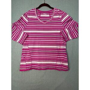 Kim Rogers Womens Pink Striped Long Sleeve V-Neck Knit Top USED